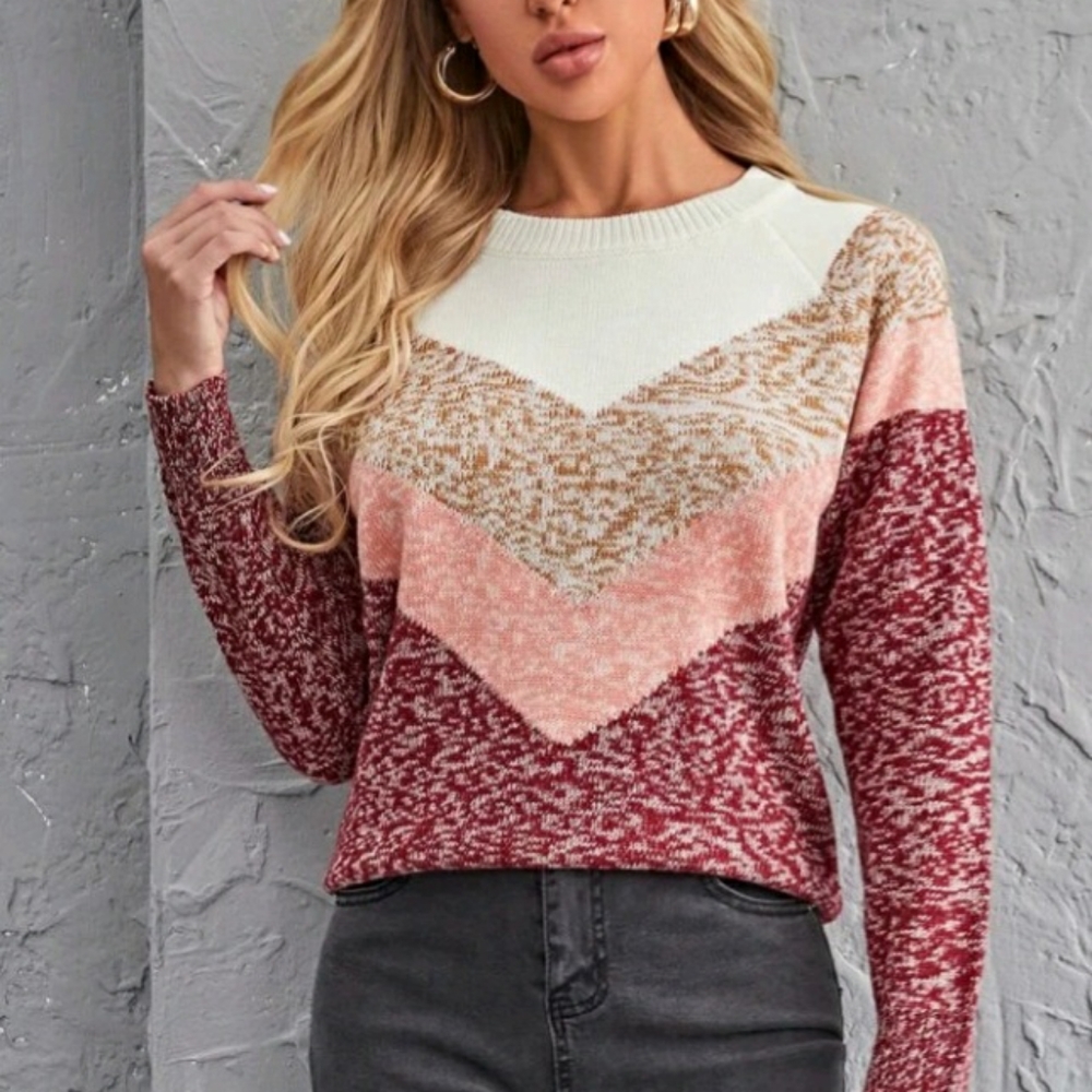 Raglan sleeve color block sweater